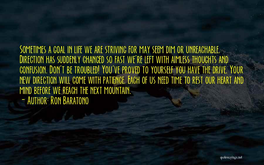 Ron Baratono Quotes: Sometimes A Goal In Life We Are Striving For May Seem Dim Or Unreachable. Direction Has Suddenly Changed So Fast