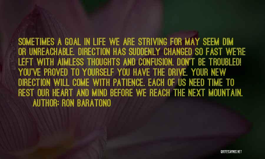 Ron Baratono Quotes: Sometimes A Goal In Life We Are Striving For May Seem Dim Or Unreachable. Direction Has Suddenly Changed So Fast