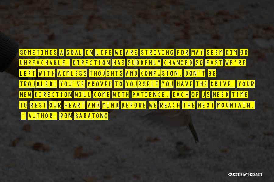 Ron Baratono Quotes: Sometimes A Goal In Life We Are Striving For May Seem Dim Or Unreachable. Direction Has Suddenly Changed So Fast