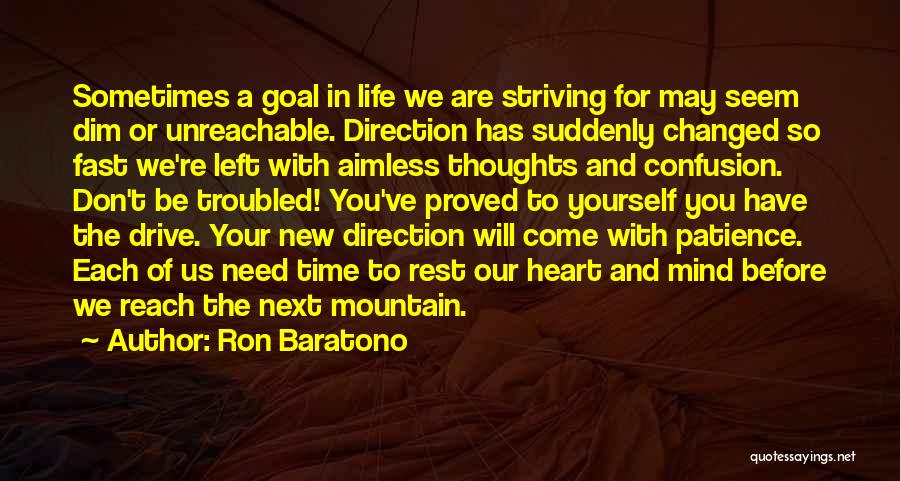Ron Baratono Quotes: Sometimes A Goal In Life We Are Striving For May Seem Dim Or Unreachable. Direction Has Suddenly Changed So Fast