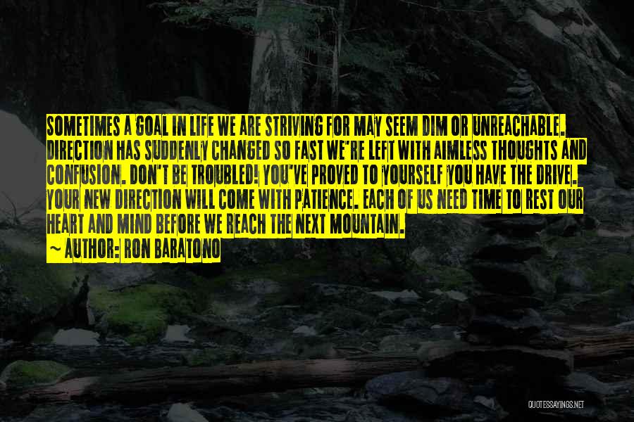 Ron Baratono Quotes: Sometimes A Goal In Life We Are Striving For May Seem Dim Or Unreachable. Direction Has Suddenly Changed So Fast