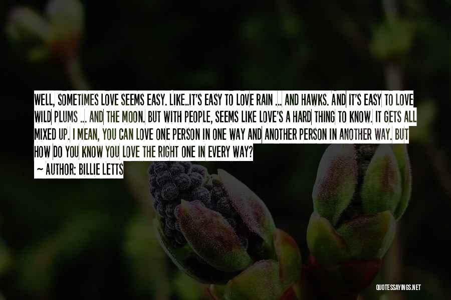 Billie Letts Quotes: Well, Sometimes Love Seems Easy. Like..it's Easy To Love Rain ... And Hawks. And It's Easy To Love Wild Plums