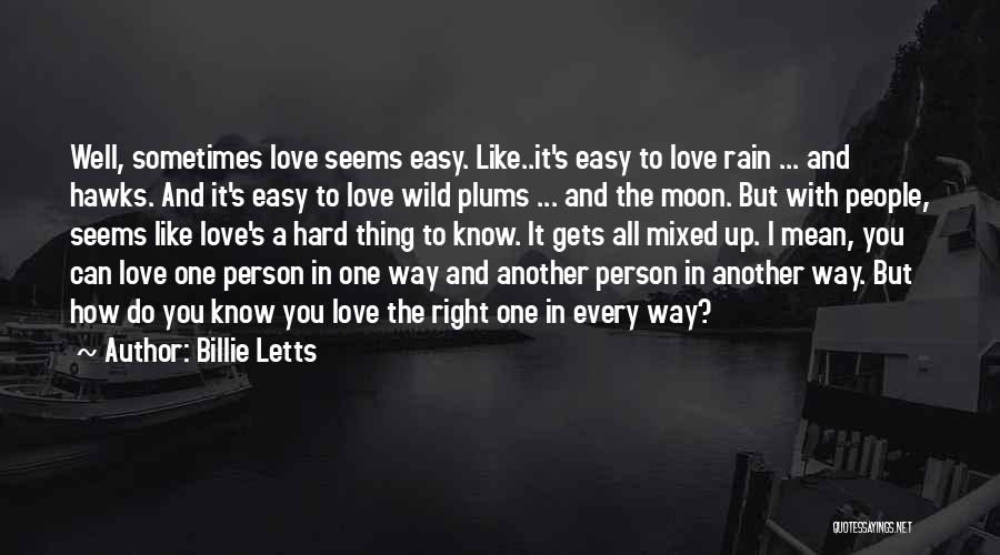 Billie Letts Quotes: Well, Sometimes Love Seems Easy. Like..it's Easy To Love Rain ... And Hawks. And It's Easy To Love Wild Plums