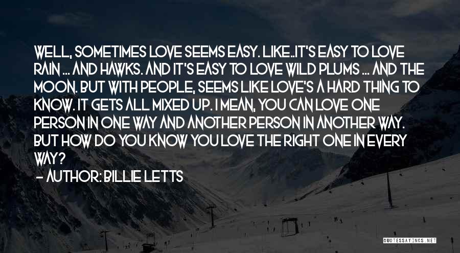 Billie Letts Quotes: Well, Sometimes Love Seems Easy. Like..it's Easy To Love Rain ... And Hawks. And It's Easy To Love Wild Plums