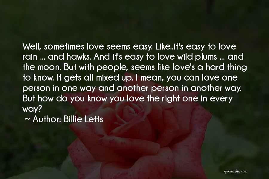 Billie Letts Quotes: Well, Sometimes Love Seems Easy. Like..it's Easy To Love Rain ... And Hawks. And It's Easy To Love Wild Plums