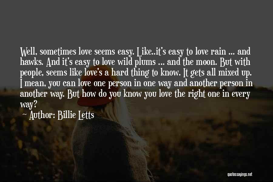 Billie Letts Quotes: Well, Sometimes Love Seems Easy. Like..it's Easy To Love Rain ... And Hawks. And It's Easy To Love Wild Plums