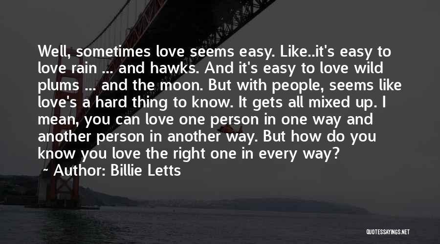 Billie Letts Quotes: Well, Sometimes Love Seems Easy. Like..it's Easy To Love Rain ... And Hawks. And It's Easy To Love Wild Plums