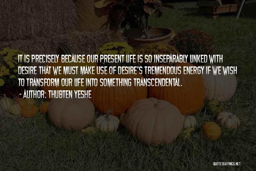 Thubten Yeshe Quotes: It Is Precisely Because Our Present Life Is So Inseparably Linked With Desire That We Must Make Use Of Desire's