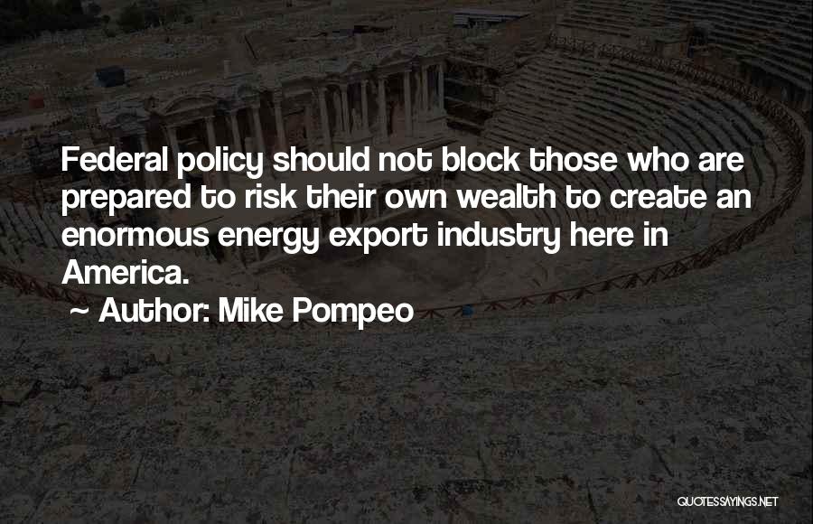 Mike Pompeo Quotes: Federal Policy Should Not Block Those Who Are Prepared To Risk Their Own Wealth To Create An Enormous Energy Export