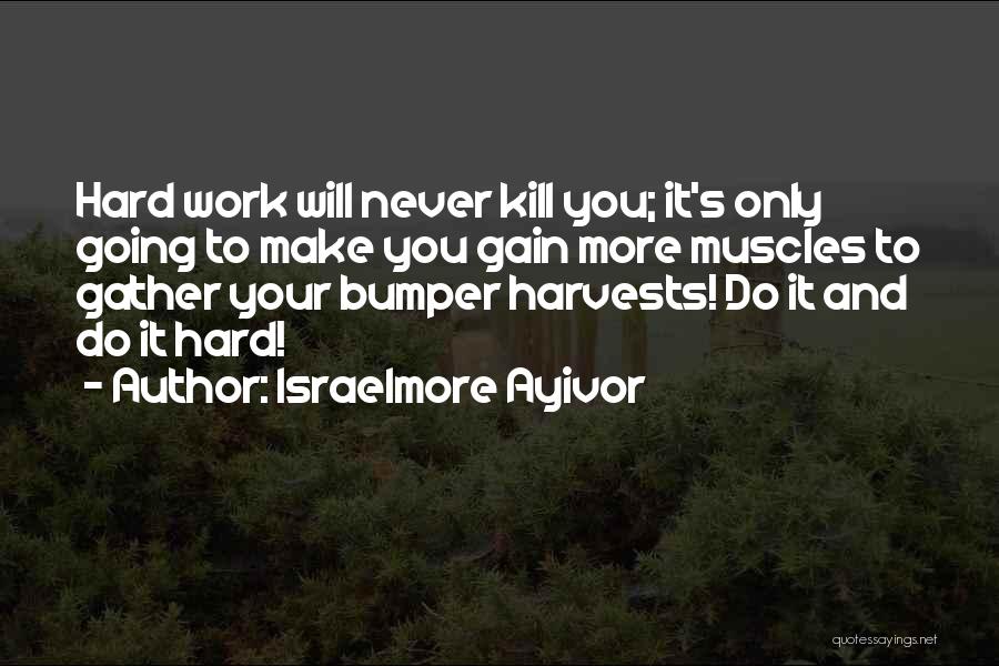 Israelmore Ayivor Quotes: Hard Work Will Never Kill You; It's Only Going To Make You Gain More Muscles To Gather Your Bumper Harvests!