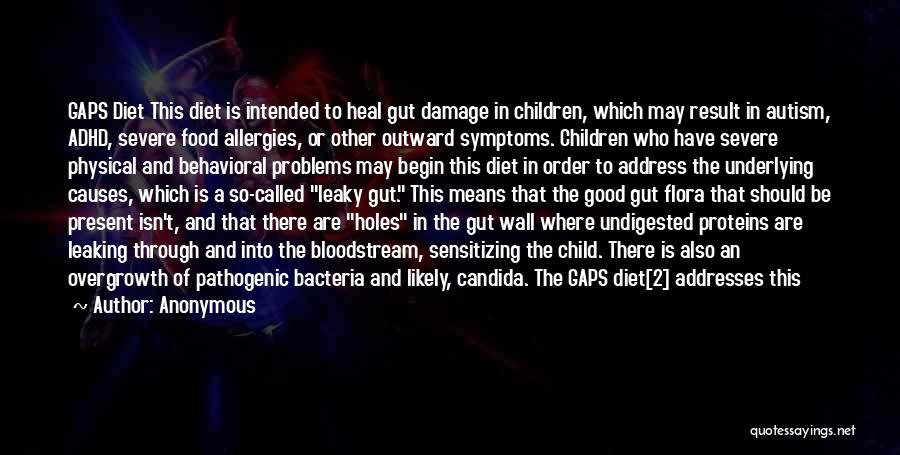 Anonymous Quotes: Gaps Diet This Diet Is Intended To Heal Gut Damage In Children, Which May Result In Autism, Adhd, Severe Food