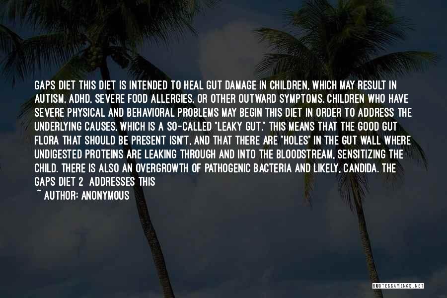 Anonymous Quotes: Gaps Diet This Diet Is Intended To Heal Gut Damage In Children, Which May Result In Autism, Adhd, Severe Food