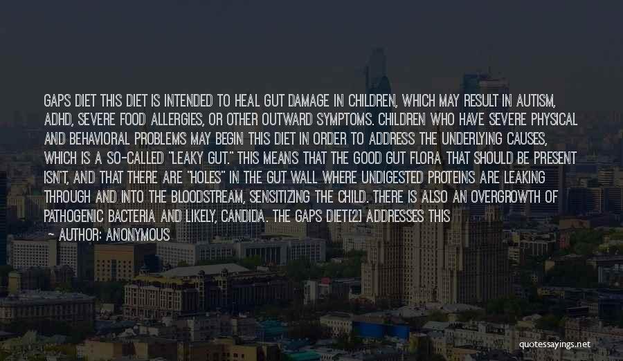 Anonymous Quotes: Gaps Diet This Diet Is Intended To Heal Gut Damage In Children, Which May Result In Autism, Adhd, Severe Food