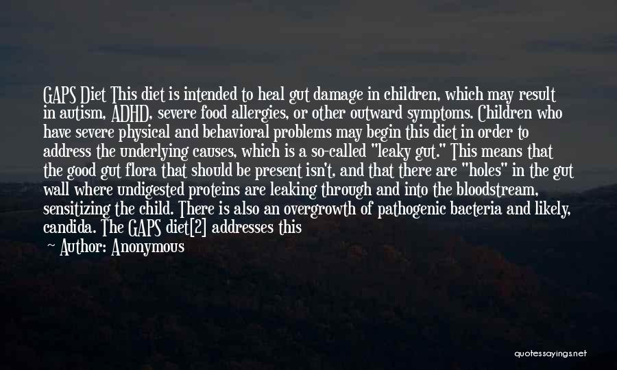 Anonymous Quotes: Gaps Diet This Diet Is Intended To Heal Gut Damage In Children, Which May Result In Autism, Adhd, Severe Food