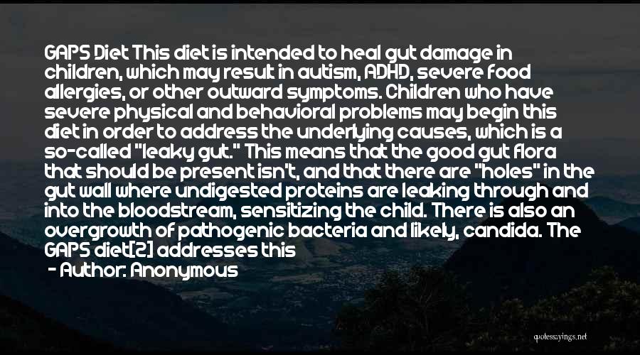 Anonymous Quotes: Gaps Diet This Diet Is Intended To Heal Gut Damage In Children, Which May Result In Autism, Adhd, Severe Food