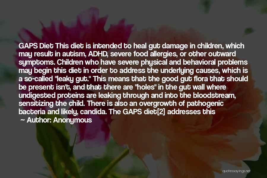 Anonymous Quotes: Gaps Diet This Diet Is Intended To Heal Gut Damage In Children, Which May Result In Autism, Adhd, Severe Food