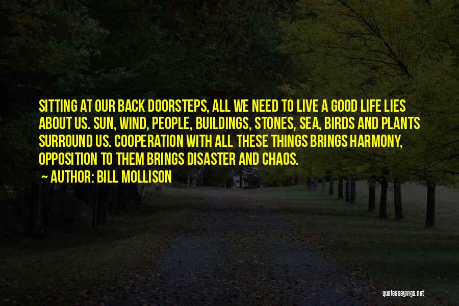 Bill Mollison Quotes: Sitting At Our Back Doorsteps, All We Need To Live A Good Life Lies About Us. Sun, Wind, People, Buildings,