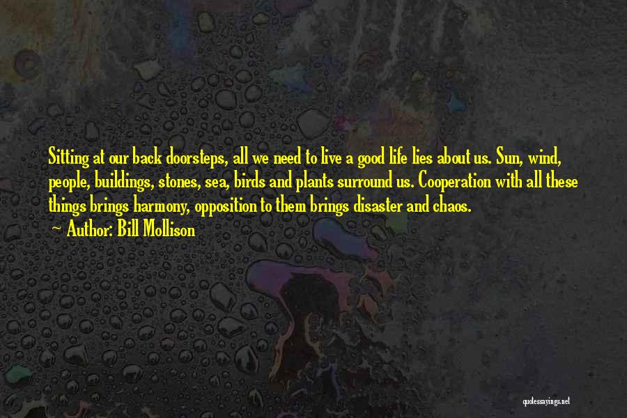 Bill Mollison Quotes: Sitting At Our Back Doorsteps, All We Need To Live A Good Life Lies About Us. Sun, Wind, People, Buildings,