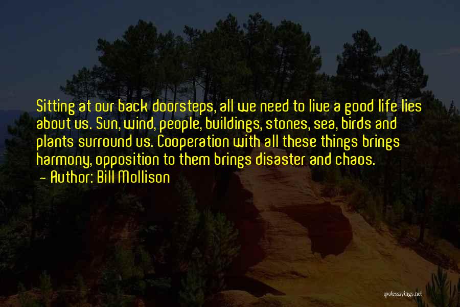 Bill Mollison Quotes: Sitting At Our Back Doorsteps, All We Need To Live A Good Life Lies About Us. Sun, Wind, People, Buildings,