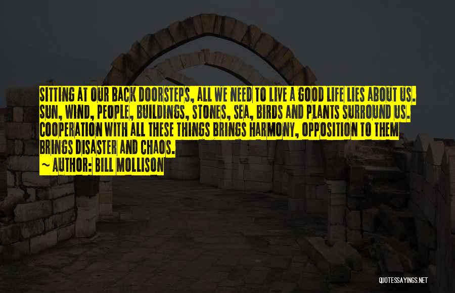 Bill Mollison Quotes: Sitting At Our Back Doorsteps, All We Need To Live A Good Life Lies About Us. Sun, Wind, People, Buildings,