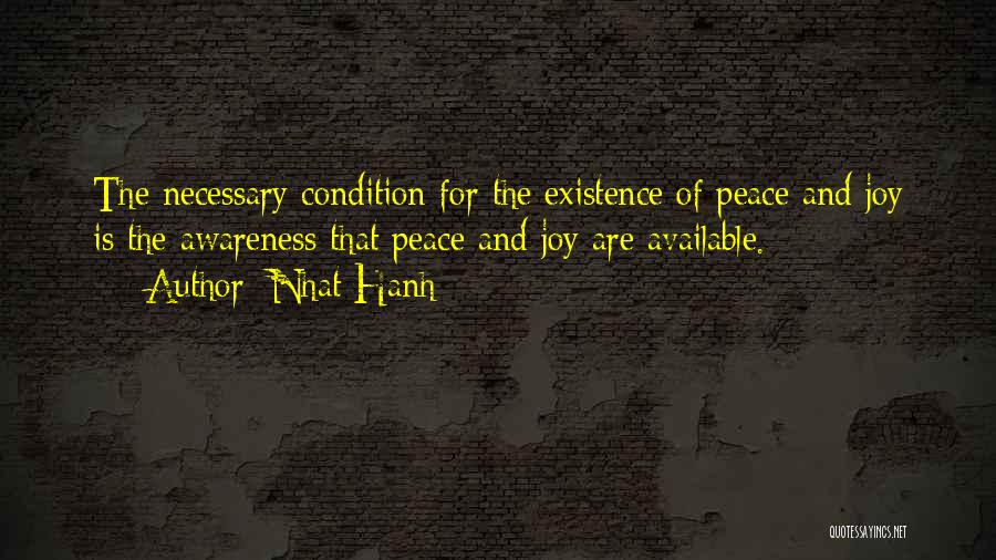 Nhat Hanh Quotes: The Necessary Condition For The Existence Of Peace And Joy Is The Awareness That Peace And Joy Are Available.