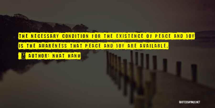 Nhat Hanh Quotes: The Necessary Condition For The Existence Of Peace And Joy Is The Awareness That Peace And Joy Are Available.