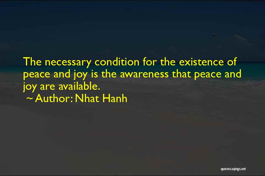 Nhat Hanh Quotes: The Necessary Condition For The Existence Of Peace And Joy Is The Awareness That Peace And Joy Are Available.