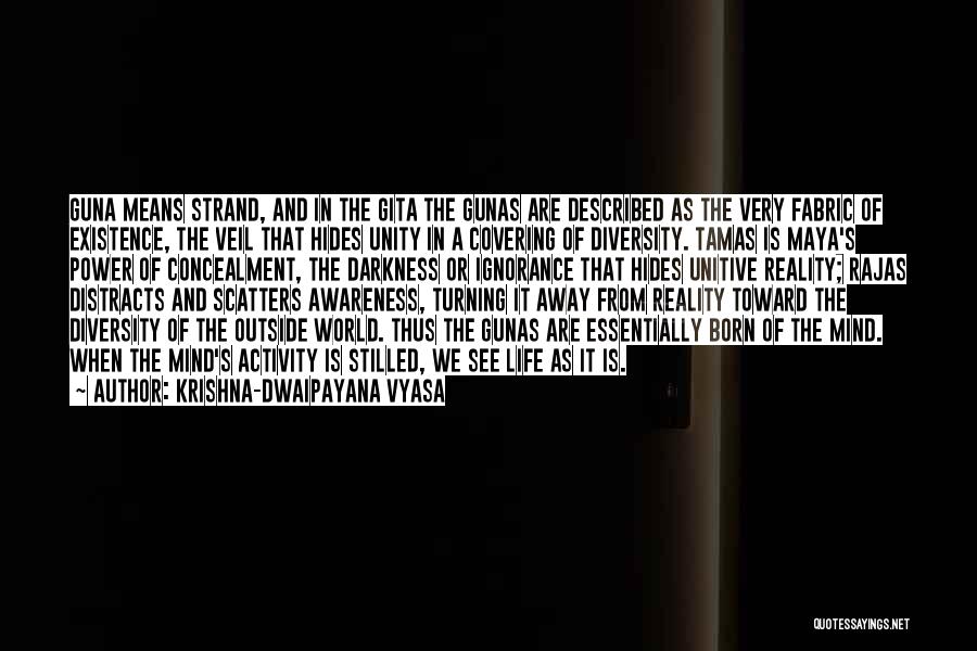 Krishna-Dwaipayana Vyasa Quotes: Guna Means Strand, And In The Gita The Gunas Are Described As The Very Fabric Of Existence, The Veil That