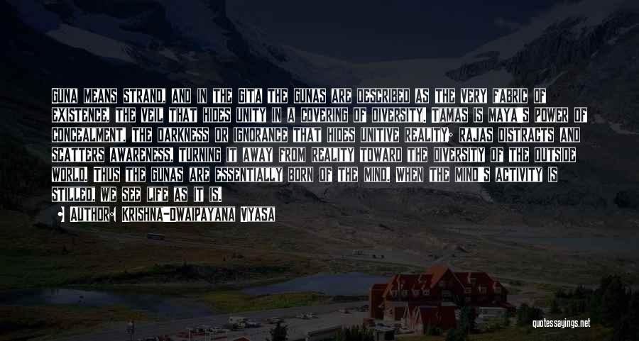 Krishna-Dwaipayana Vyasa Quotes: Guna Means Strand, And In The Gita The Gunas Are Described As The Very Fabric Of Existence, The Veil That