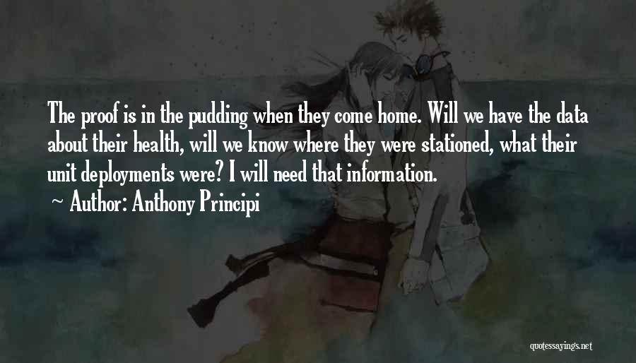 Anthony Principi Quotes: The Proof Is In The Pudding When They Come Home. Will We Have The Data About Their Health, Will We