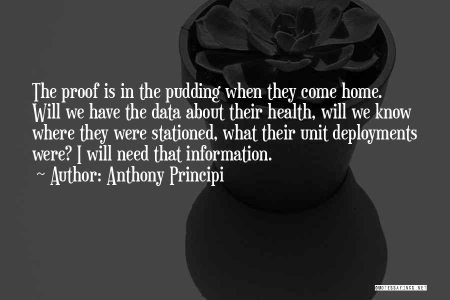 Anthony Principi Quotes: The Proof Is In The Pudding When They Come Home. Will We Have The Data About Their Health, Will We
