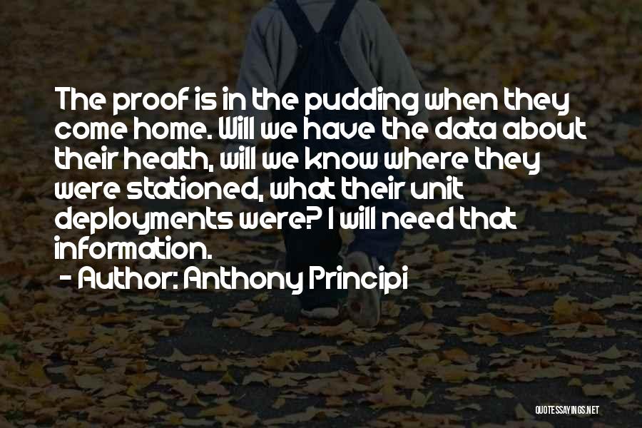 Anthony Principi Quotes: The Proof Is In The Pudding When They Come Home. Will We Have The Data About Their Health, Will We