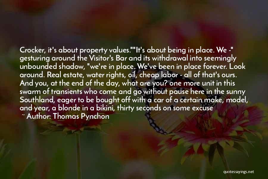 Thomas Pynchon Quotes: Crocker, It's About Property Values.it's About Being In Place. We - Gesturing Around The Visitor's Bar And Its Withdrawal Into