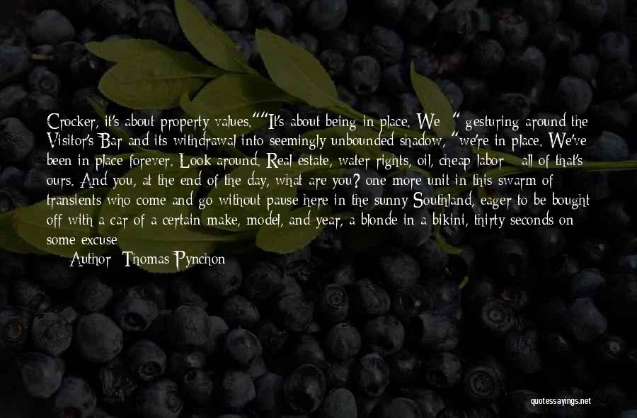 Thomas Pynchon Quotes: Crocker, It's About Property Values.it's About Being In Place. We - Gesturing Around The Visitor's Bar And Its Withdrawal Into