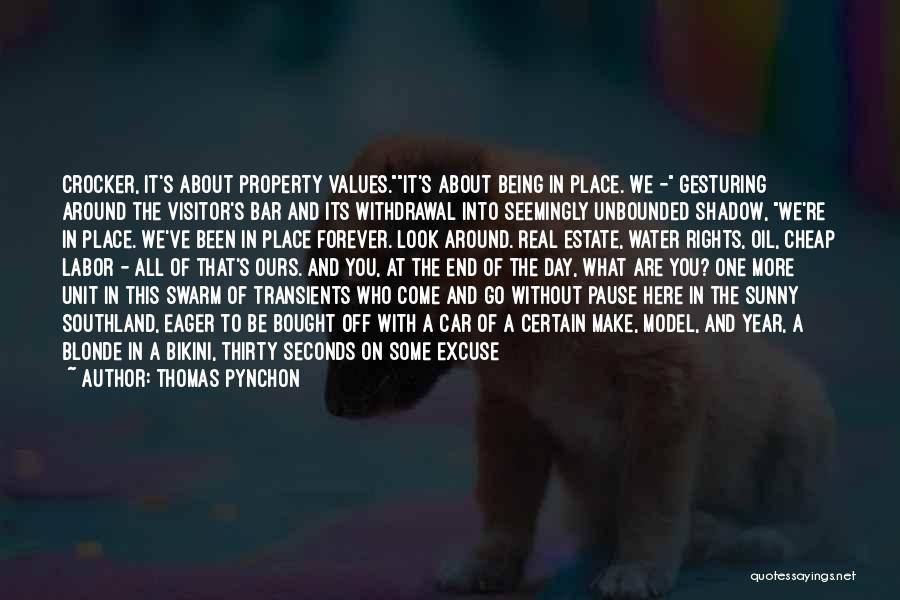 Thomas Pynchon Quotes: Crocker, It's About Property Values.it's About Being In Place. We - Gesturing Around The Visitor's Bar And Its Withdrawal Into