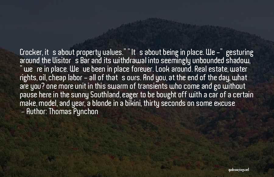 Thomas Pynchon Quotes: Crocker, It's About Property Values.it's About Being In Place. We - Gesturing Around The Visitor's Bar And Its Withdrawal Into