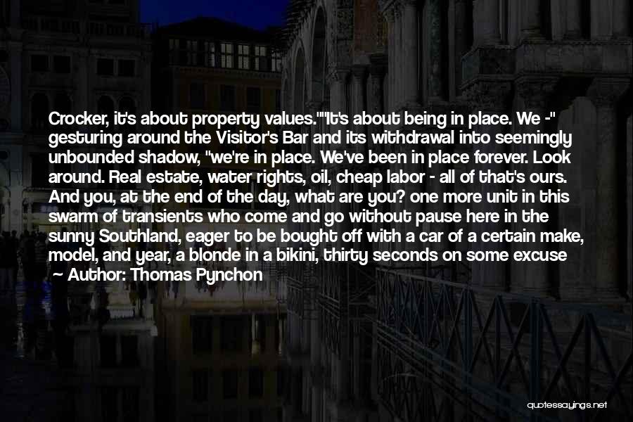 Thomas Pynchon Quotes: Crocker, It's About Property Values.it's About Being In Place. We - Gesturing Around The Visitor's Bar And Its Withdrawal Into