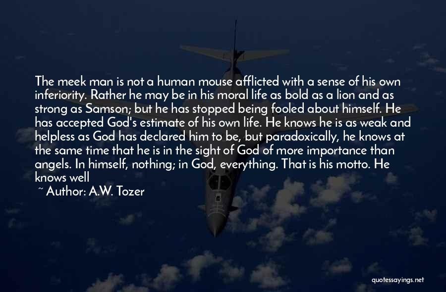 A.W. Tozer Quotes: The Meek Man Is Not A Human Mouse Afflicted With A Sense Of His Own Inferiority. Rather He May Be