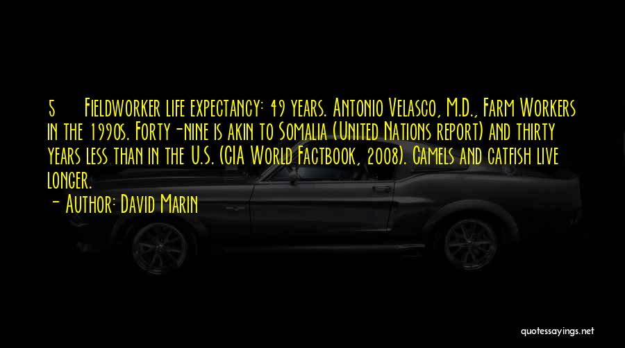 David Marin Quotes: 5 Fieldworker Life Expectancy: 49 Years. Antonio Velasco, M.d., Farm Workers In The 1990s. Forty-nine Is Akin To Somalia (united