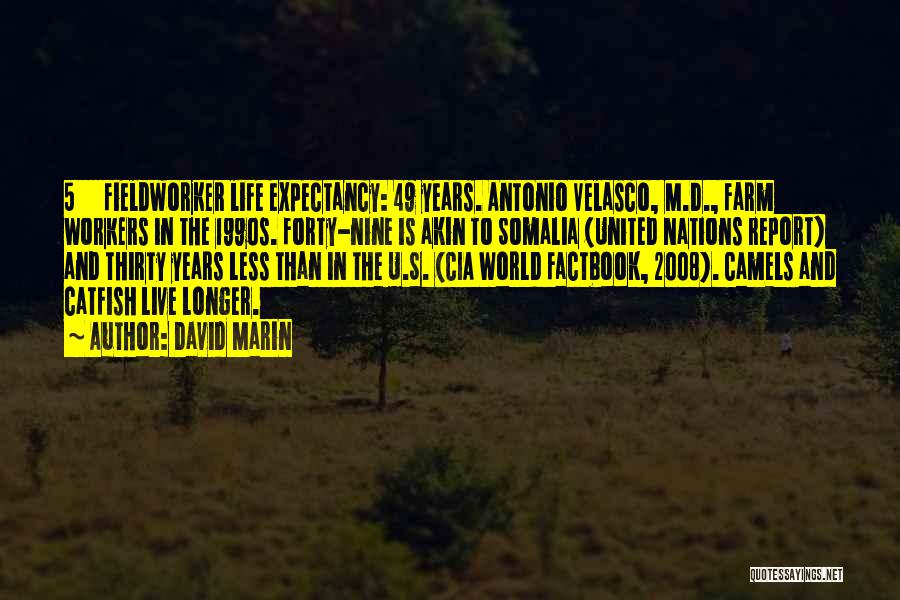 David Marin Quotes: 5 Fieldworker Life Expectancy: 49 Years. Antonio Velasco, M.d., Farm Workers In The 1990s. Forty-nine Is Akin To Somalia (united