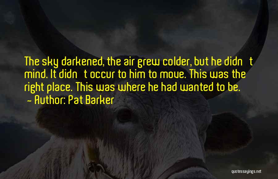 Pat Barker Quotes: The Sky Darkened, The Air Grew Colder, But He Didn't Mind. It Didn't Occur To Him To Move. This Was