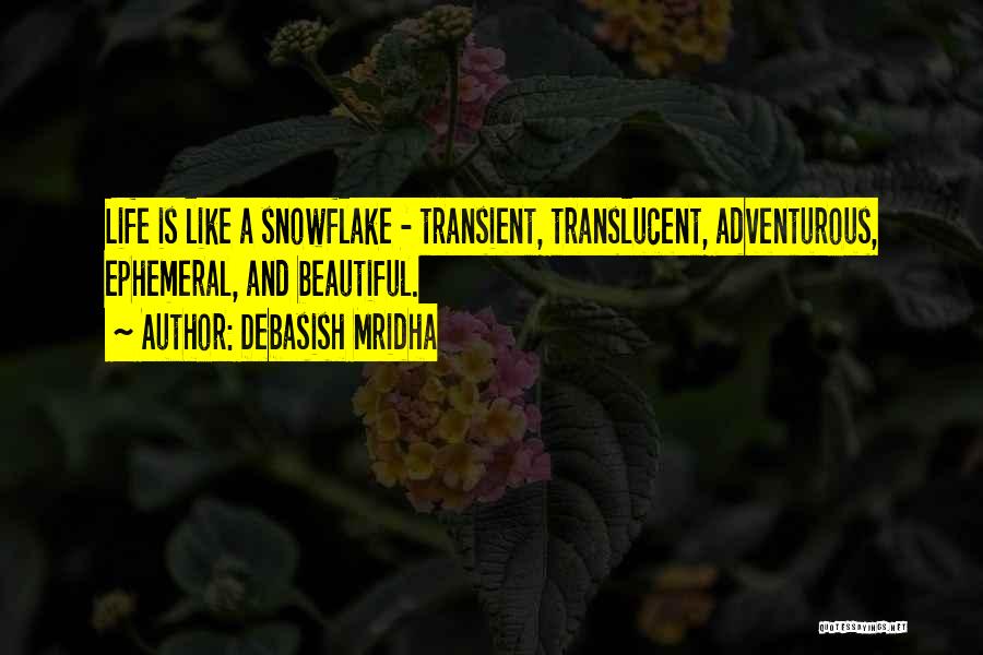 Debasish Mridha Quotes: Life Is Like A Snowflake - Transient, Translucent, Adventurous, Ephemeral, And Beautiful.