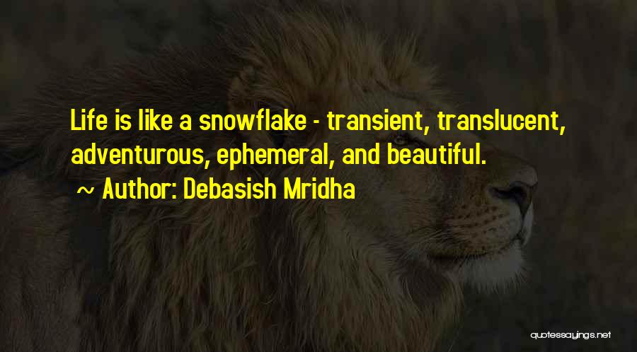 Debasish Mridha Quotes: Life Is Like A Snowflake - Transient, Translucent, Adventurous, Ephemeral, And Beautiful.