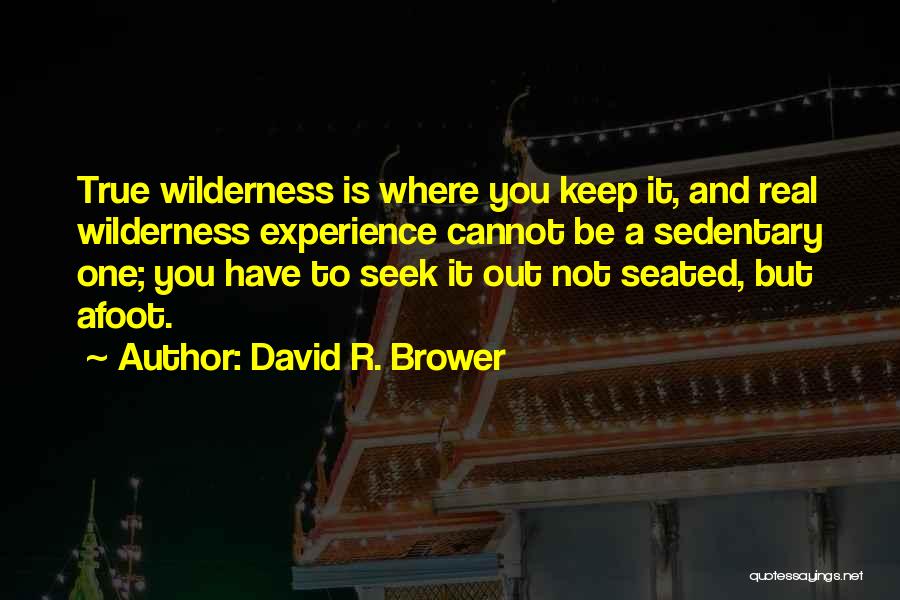 David R. Brower Quotes: True Wilderness Is Where You Keep It, And Real Wilderness Experience Cannot Be A Sedentary One; You Have To Seek