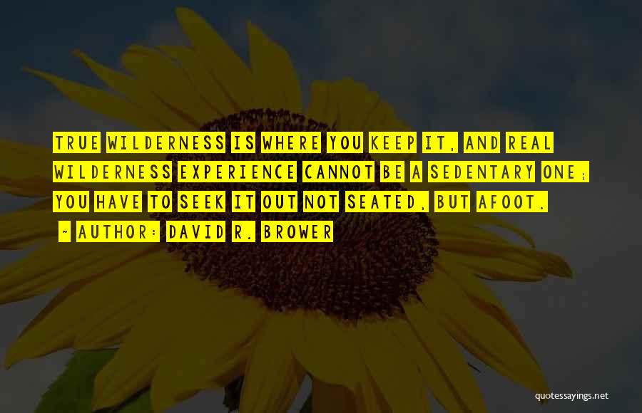 David R. Brower Quotes: True Wilderness Is Where You Keep It, And Real Wilderness Experience Cannot Be A Sedentary One; You Have To Seek