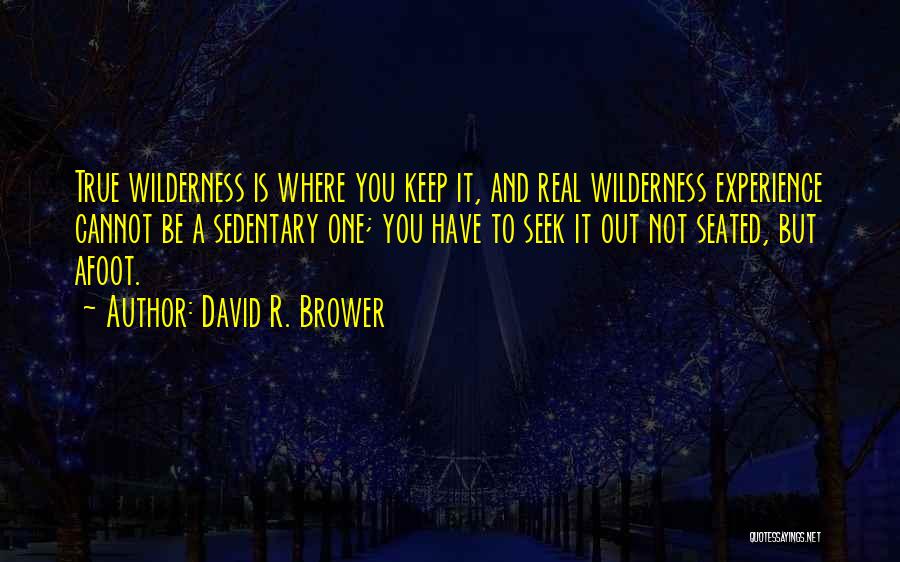 David R. Brower Quotes: True Wilderness Is Where You Keep It, And Real Wilderness Experience Cannot Be A Sedentary One; You Have To Seek