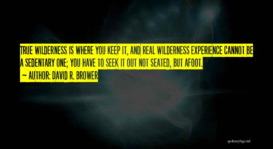 David R. Brower Quotes: True Wilderness Is Where You Keep It, And Real Wilderness Experience Cannot Be A Sedentary One; You Have To Seek