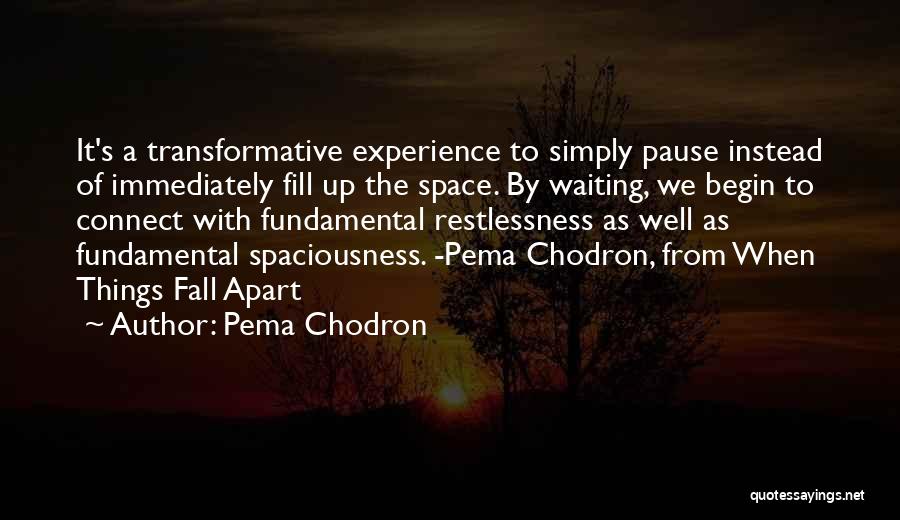 Pema Chodron Quotes: It's A Transformative Experience To Simply Pause Instead Of Immediately Fill Up The Space. By Waiting, We Begin To Connect