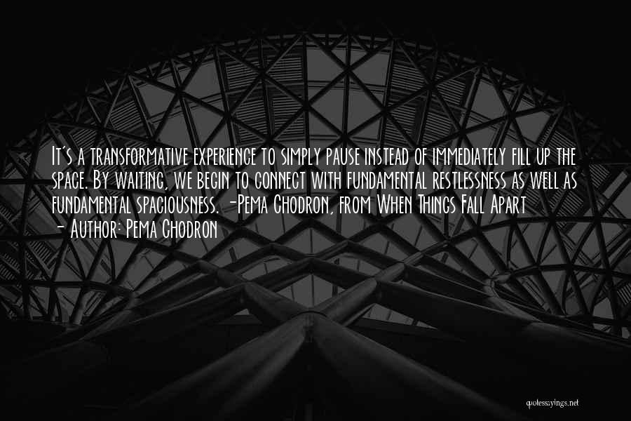 Pema Chodron Quotes: It's A Transformative Experience To Simply Pause Instead Of Immediately Fill Up The Space. By Waiting, We Begin To Connect