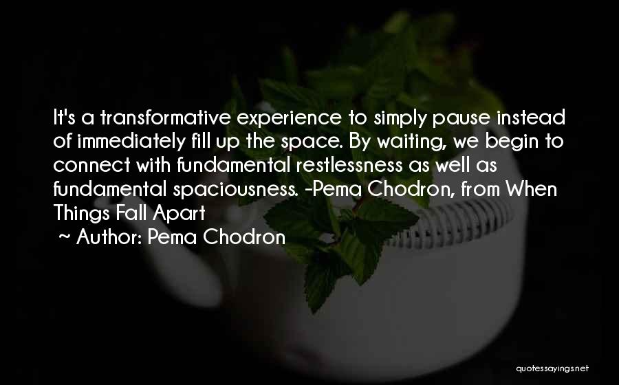 Pema Chodron Quotes: It's A Transformative Experience To Simply Pause Instead Of Immediately Fill Up The Space. By Waiting, We Begin To Connect
